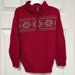 Gymboree Red Christmas Snowflake Zip Up Mock Neck Sweater #IR